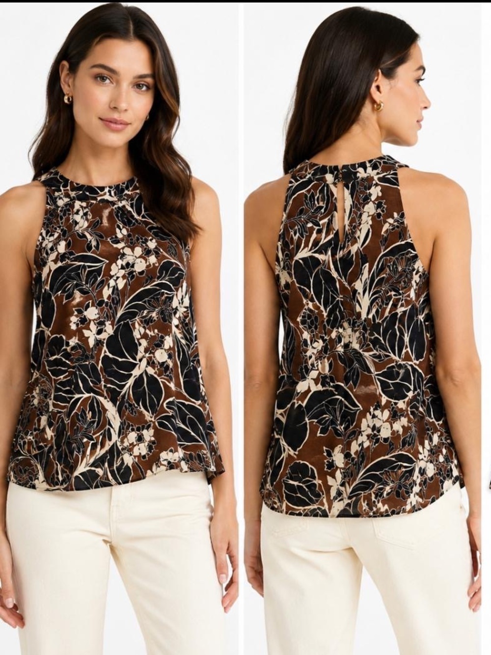 Cynthia Rowley Brown, Black & Cream Floral Sleeveless blouse